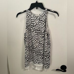 Black & White Printed Dress Tank with Split Layered Back
